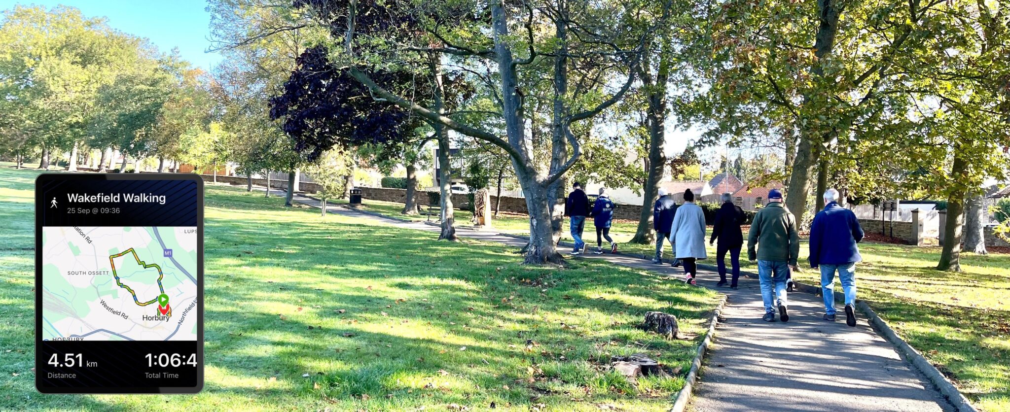 A group of walkers set off across Carr Lodge Park in the early morning